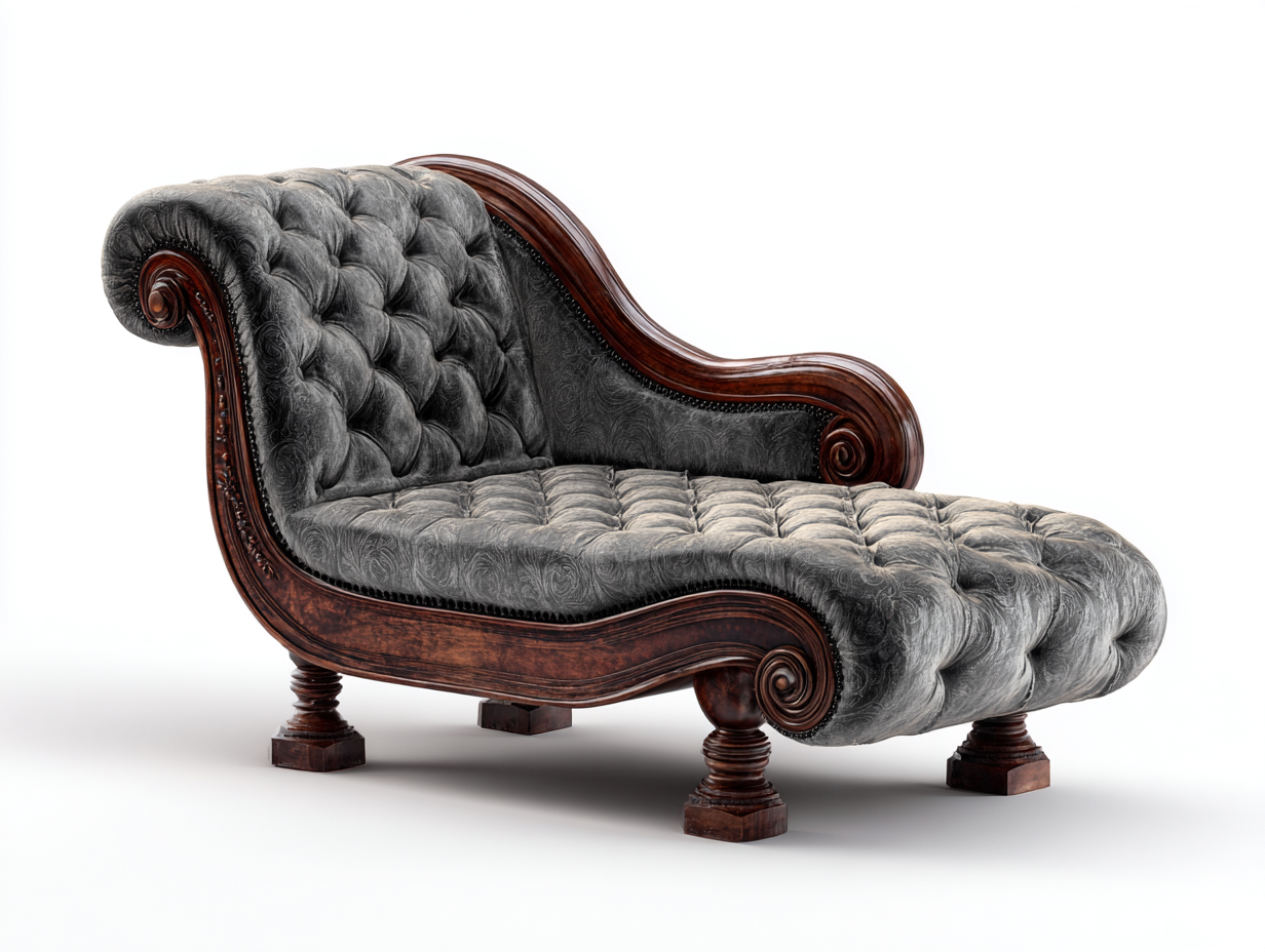 Méridienne classique capitonnée 175x78x90 cm - gris/brun foncé - style vintage élégant