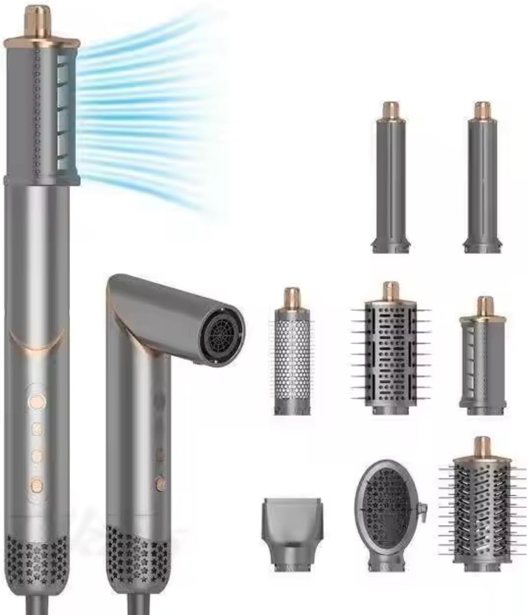 Le Professionnel de SILKEVA : Brosse soufflante ionique 8 en 1. Hot Air Styler Magic Twist. Sèche cheveux 1400W. Lisseur. Boucleur. Volume. Multistyler. Brushing parfait. Cadeau femme.