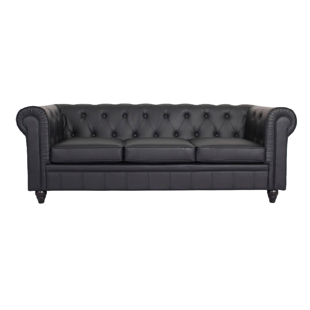 Canapé Chesterfield 3 places en similicuir noir