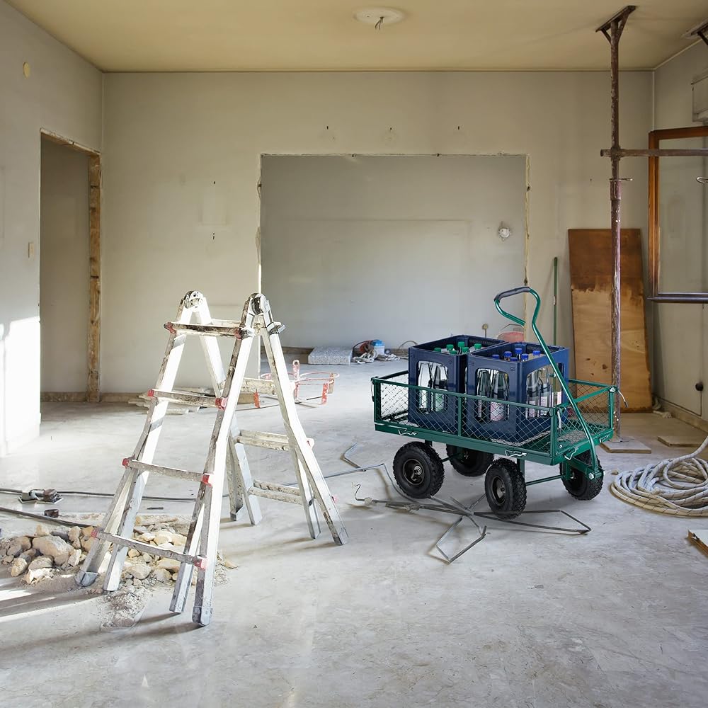 Relaxdays Chariot de Jardin Pratique, Roues pneumatiques, Parties latérales Pliables, Charge Max. 200 kg, Vert : Jardin