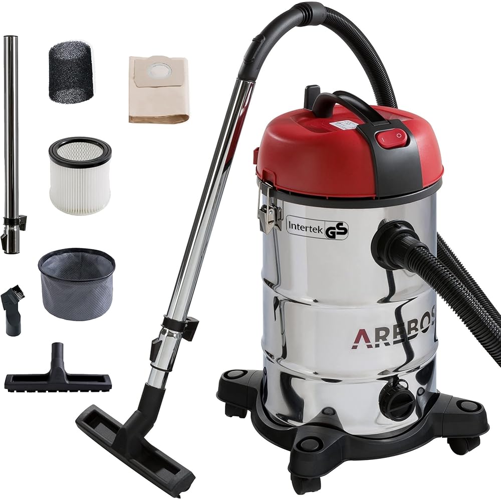 AREBOS Aspirateur Industriel | Aspirateur Sec et Humide avec Filtre | 1800W | 30L | Acier Inoxydable | Rouge : Cuisine et Maison