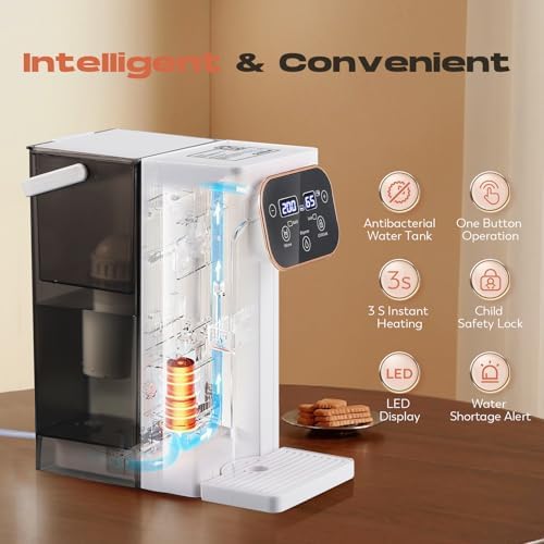 CGOLDENWALL Distributeur d'eau Chaude Filtrée, Chauffage Rapide, 12 Réglages de Température & 8 Réglages de Volume, Écran Tactile, 3L : Cuisine et Maison