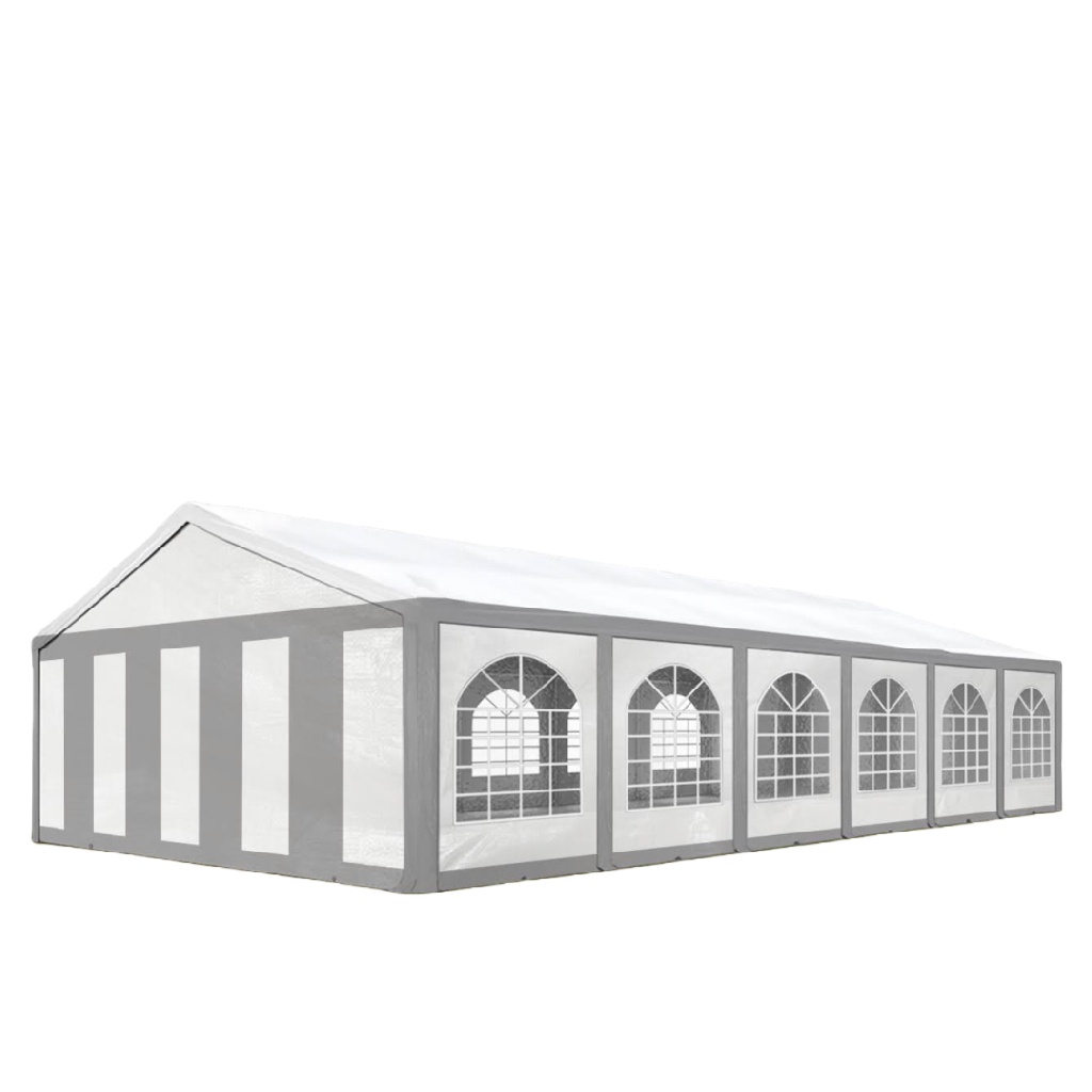 Tente de réception 12 × 6 m avec parois latérales et fenêtres — blanc et gris