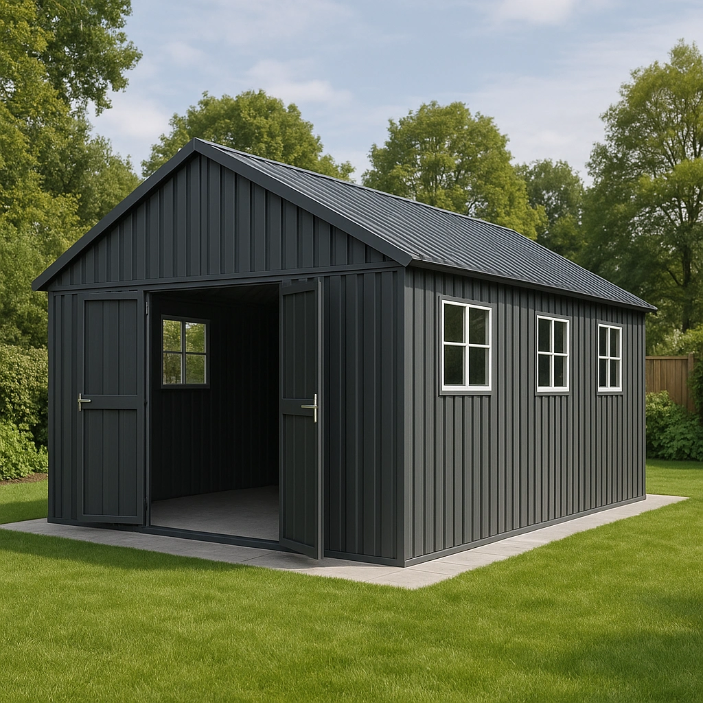 Abri de jardin metal Acier galvanisé 300x500x240cm Noir graphite Noir graphite Double porte large pour véhicules et rangement volumineux