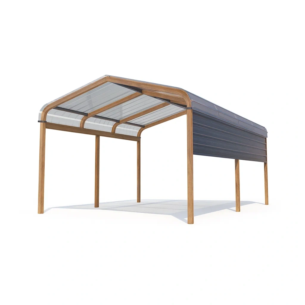 Carport en bois et polycarbonate transparent