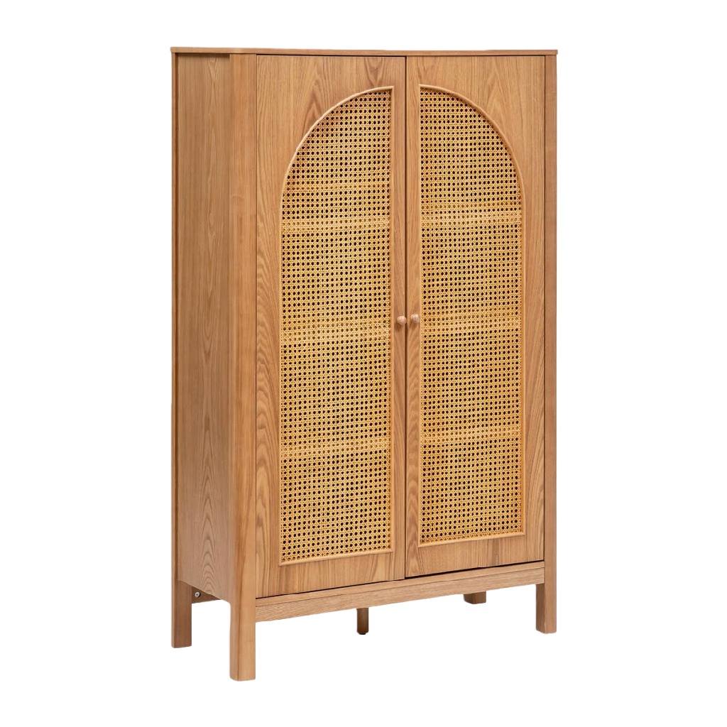 Armoire en bois rétro avec portes en rotin