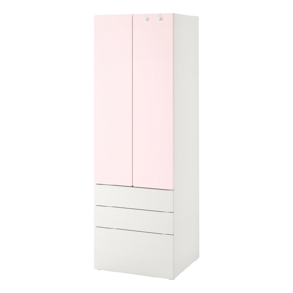 Armoire enfant rose et blanche avec 3 tiroirs – 60×50×180 cm