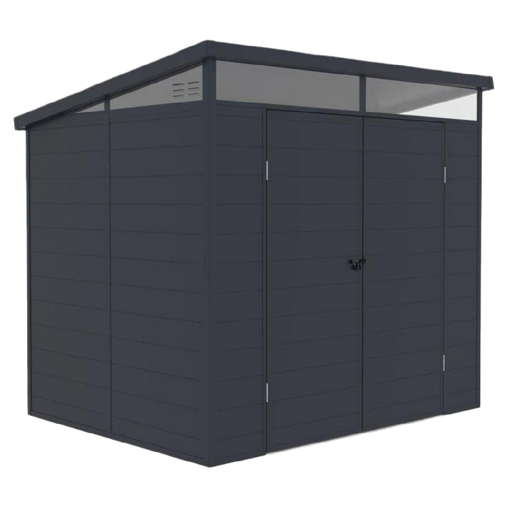 Abri de jardin en acier anthracite avec toit plat et bande lumineuse — 6,1 m²