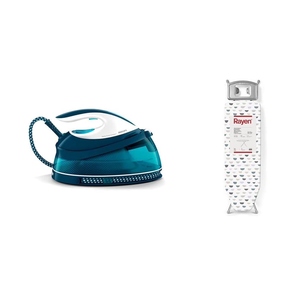Philips Domestic Appliances PerfectCare Compact Plus Centrale Vapeur - 2400W, 400g, Pression de 6,5 bars & Rayen, Planche à Repasser, Gamme Basic, Planche avec Maille métallique, Hauteur réglable : Cuisine et Maison