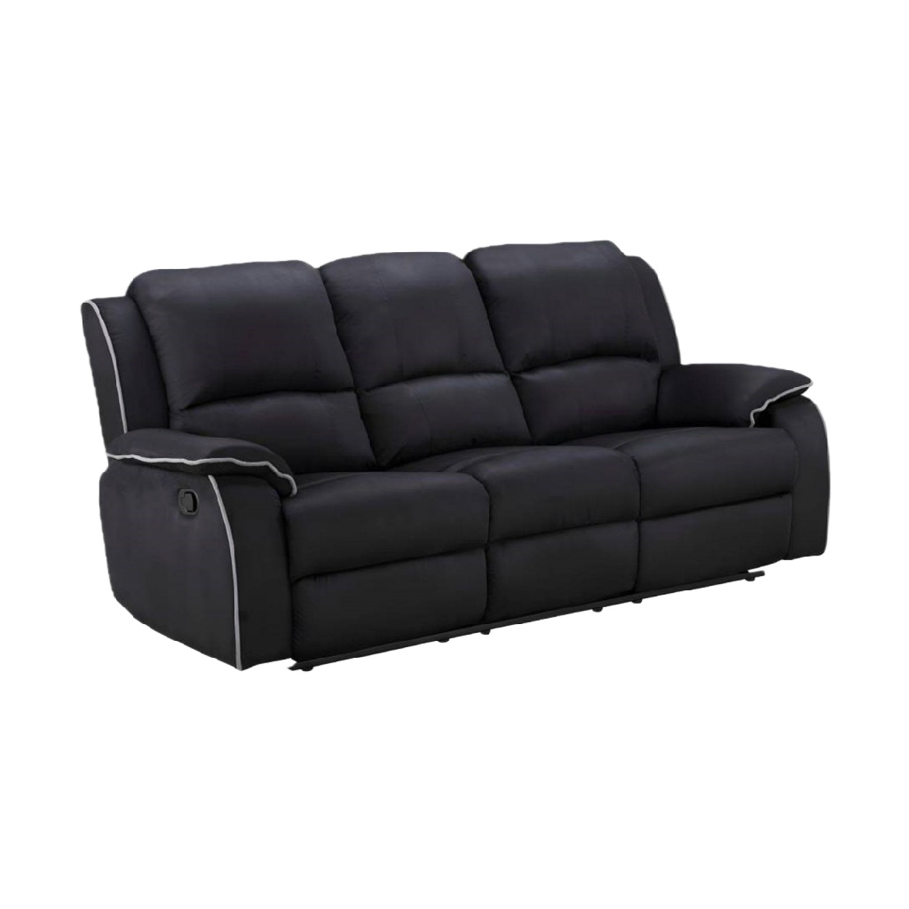 Canapé relax 3 places en microfibre noire avec surpiqûres contrastantes – confort moelleux