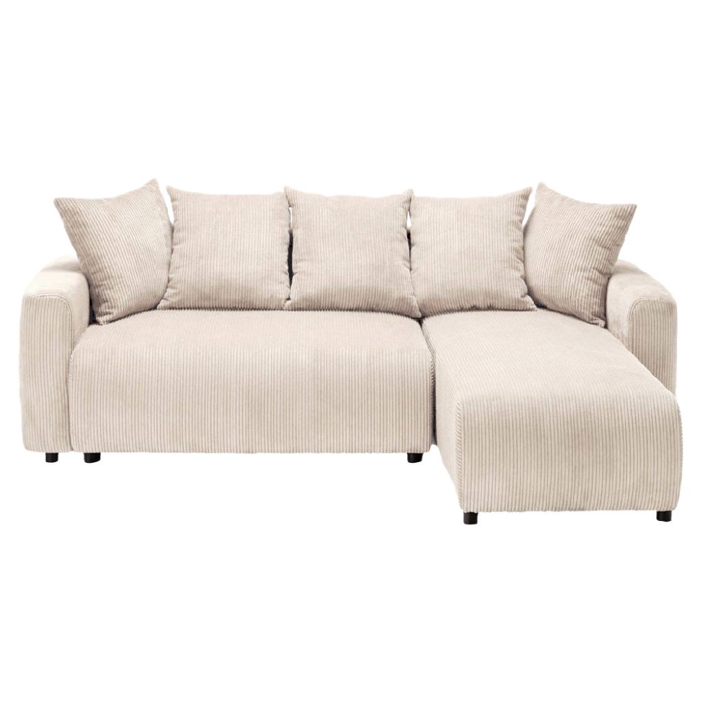 Canapé d’angle 4 places en tissu côtelé beige