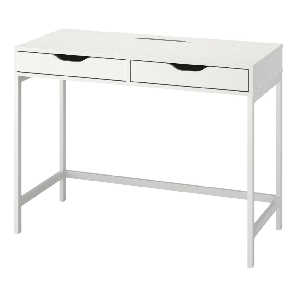 Bureau blanc minimaliste moderne – 2 tiroirs intégrés – structure métal légère