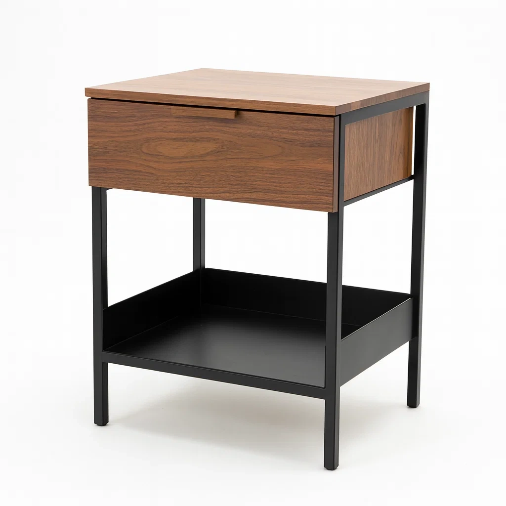 Table de chevet en bois et métal avec tiroir marron/noir 50 x 40 x 60 cm