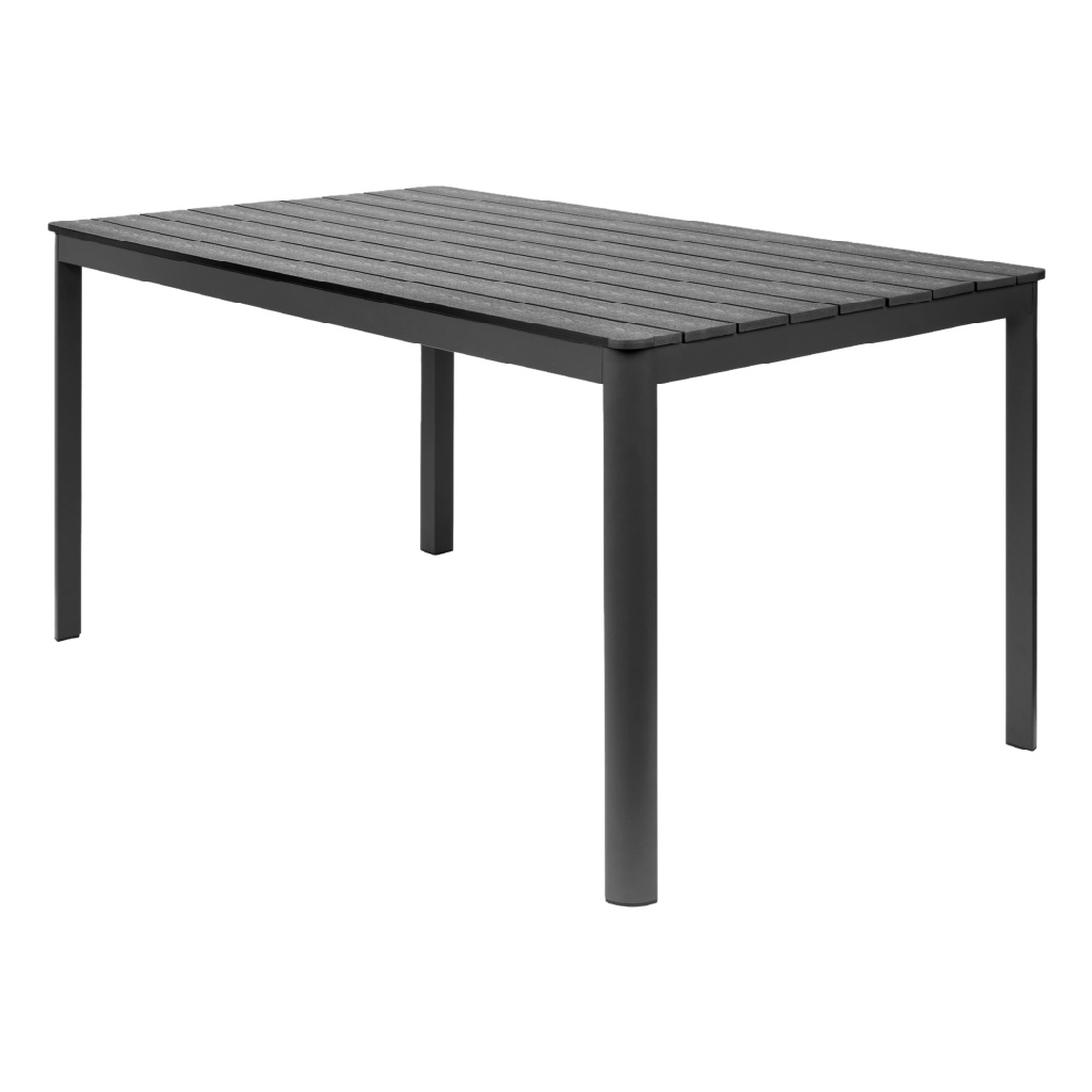 Table de jardin rectangulaire en aluminium noir avec plateau effet bois – Design contemporain
