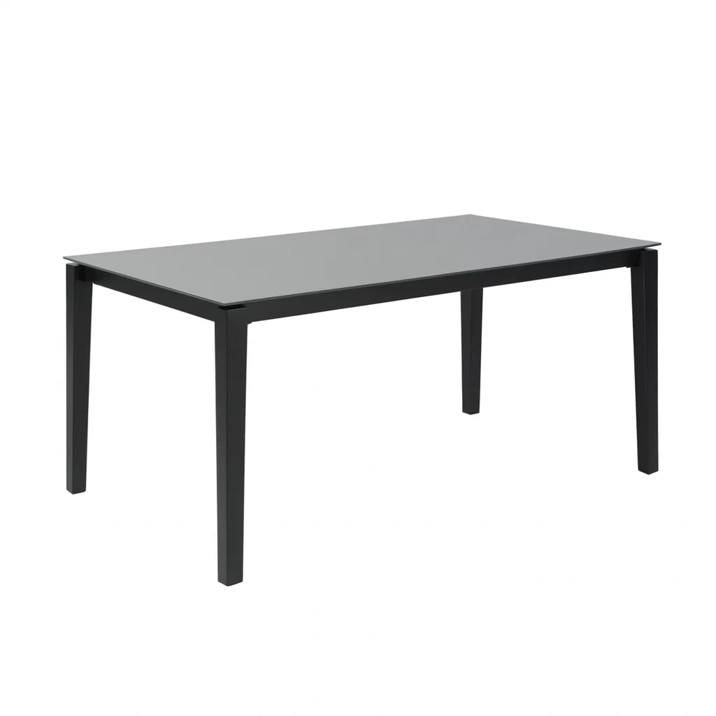 Table en métal et verre trempé noir 140 x 80 x 75 cm