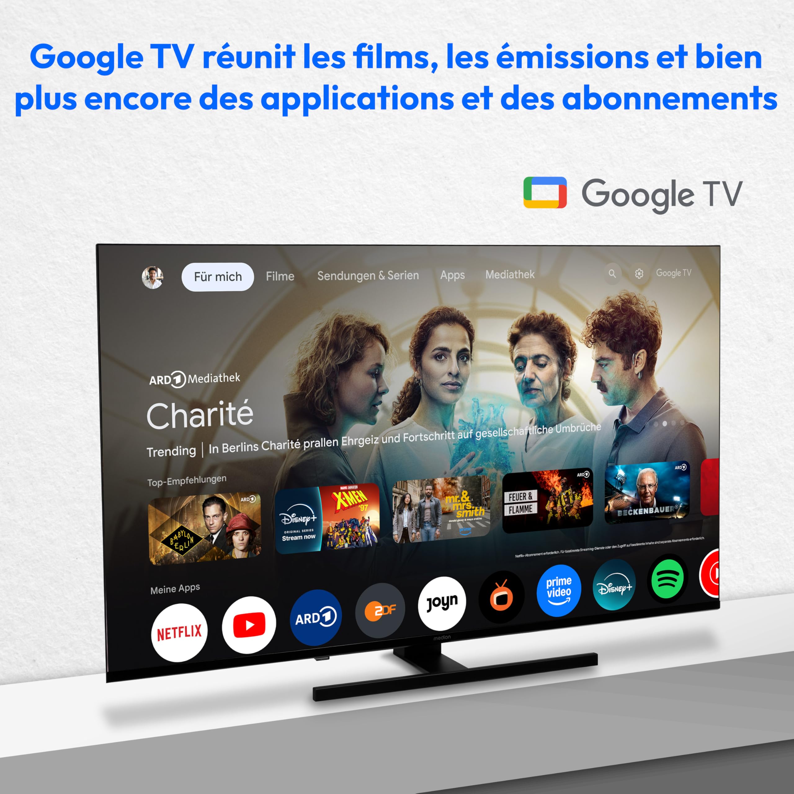MEDION TV 50 Pouces (125,7 cm) QLED Television (Smart TV, 4K, Dolby Vision HDR, Prime Video, Disney+, Dolby Atmos, DTS X, Compatible avec Google TV, P