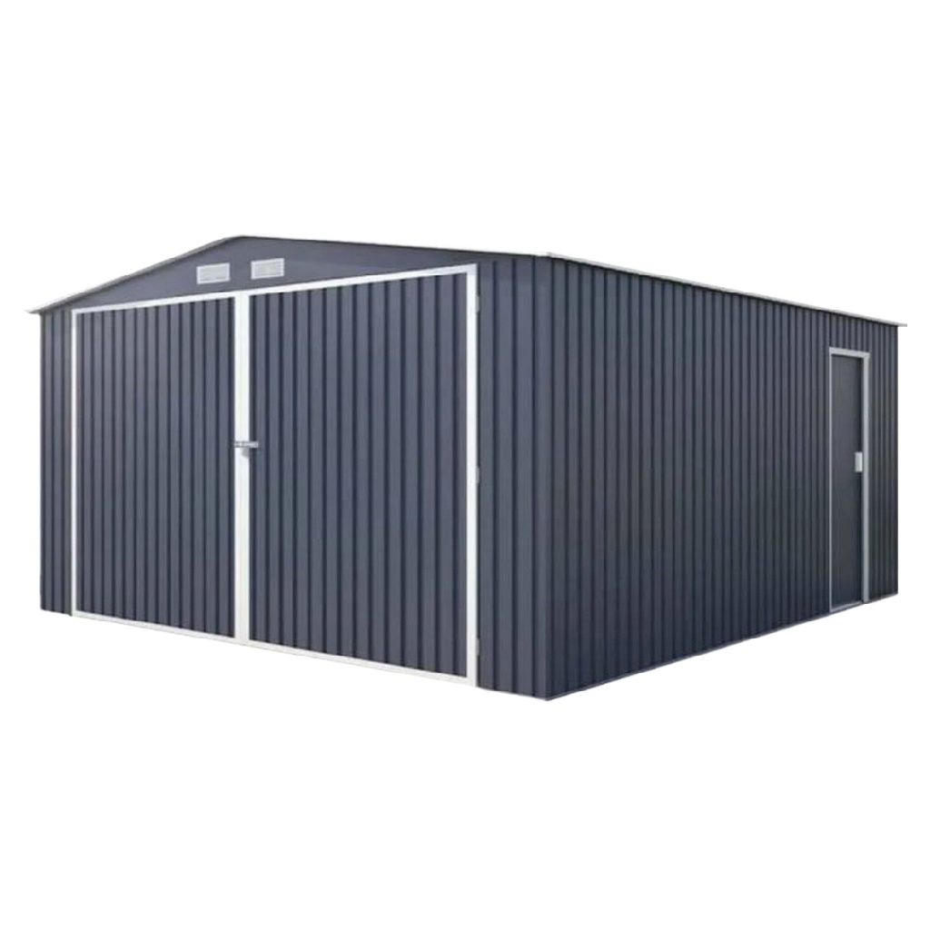 Grand Abri de Jardin Métallique avec Double Porte et Porte Latérale – Couleur Gris Anthracite