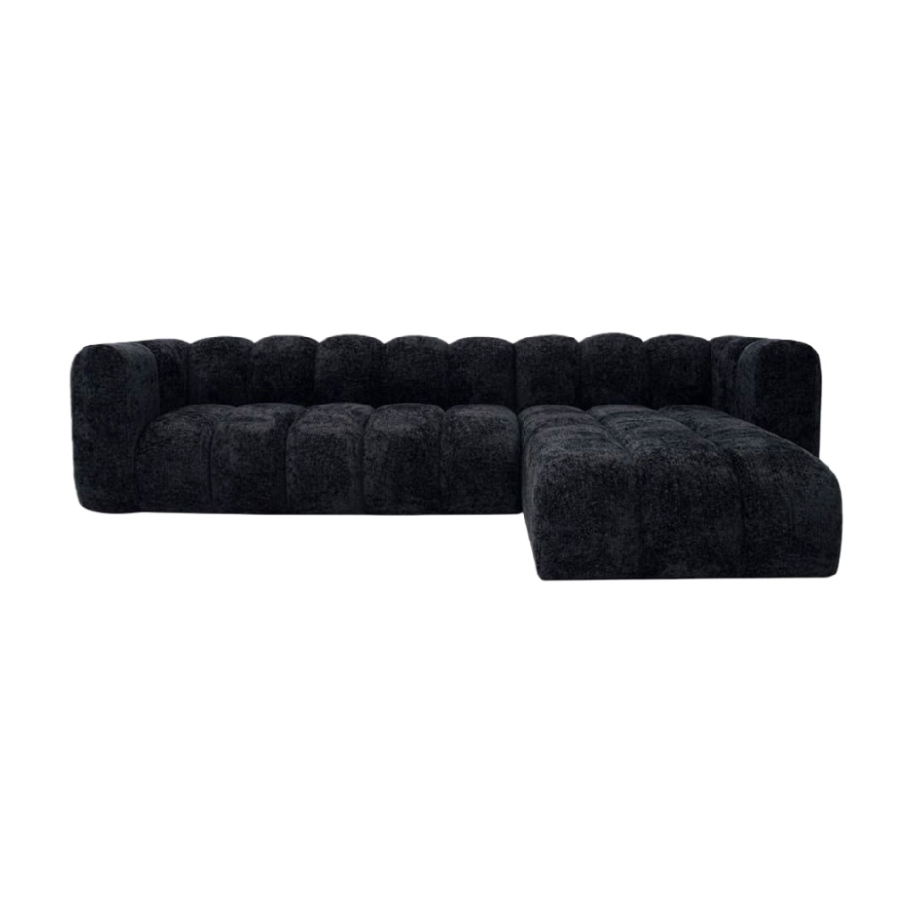 Canapé d’angle 4 places en tissu bouclette noir – design contemporain