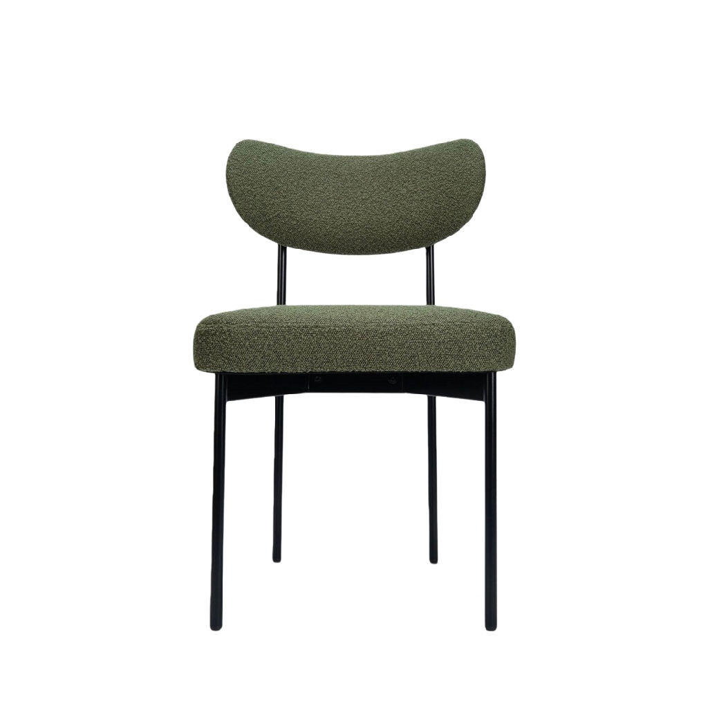 Chaise design en tissu vert avec structure métal noir – Style moderne et confortable