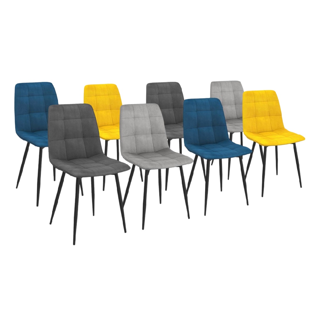Lot de 8 chaises de salle à manger en tissu multicolore avec pieds en métal noir