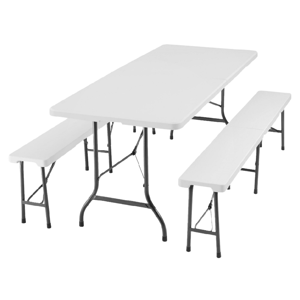 Ensemble pliant de pique-nique en plastique HDPE avec table et 2 bancs – Mobilier d’extérieur portable pour jardin, camping ou terrasse