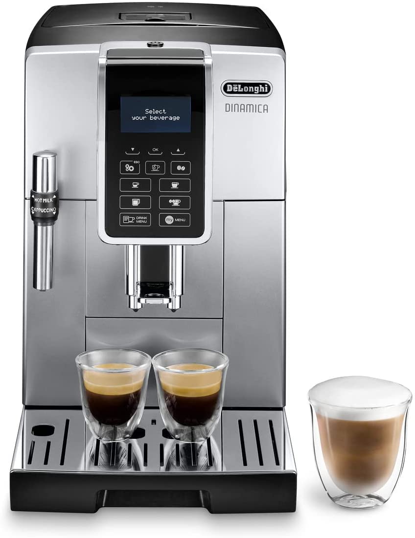 De'Longhi Dinamica, Machine expresso avec broyeur, ECAM 350.35 SB, 2L,Argent et Noir & DLSC060 Pichet à lait 350ml, Acier Inoxydable