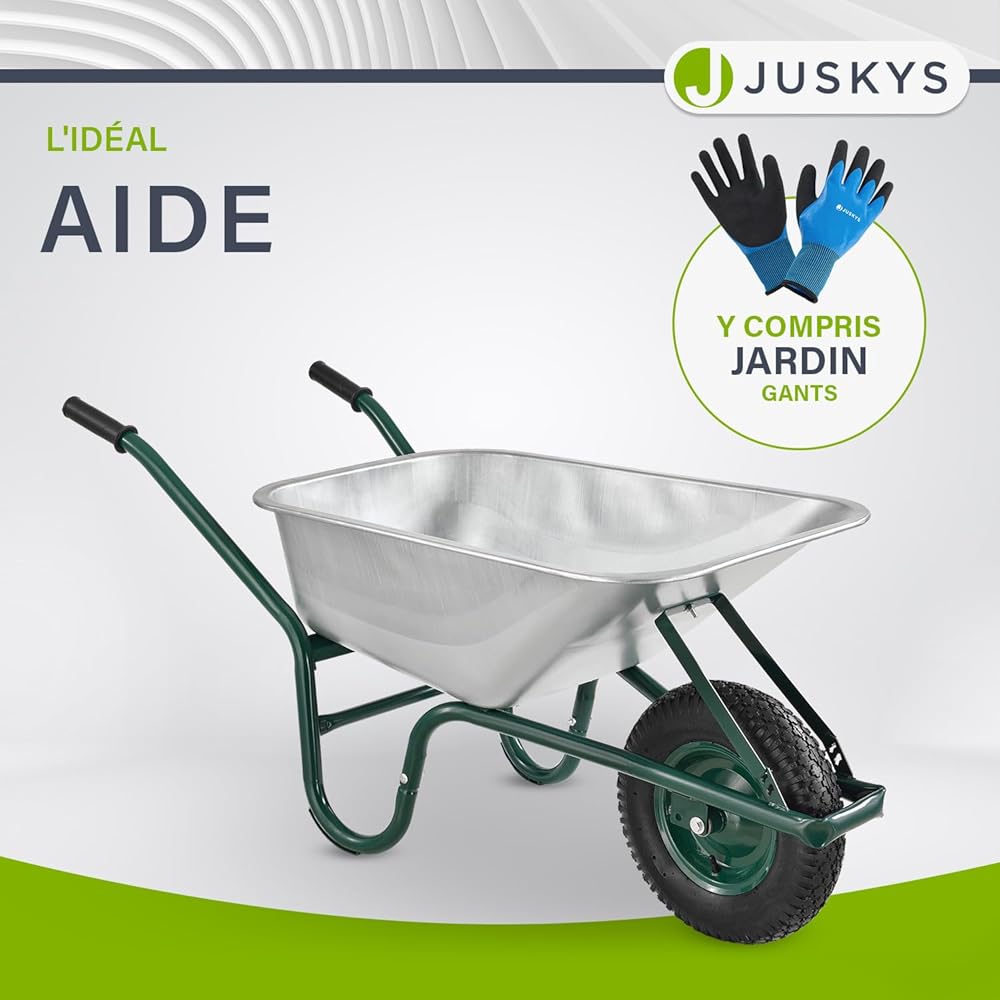 Brouette Juskys Garden | Volume de 100 litres| 210 kg | Pneus à air avec Jante en métal | Cuve galvanisée | Jardin brouette à Pousser brouette de Transport : Commerce, Industrie et Science