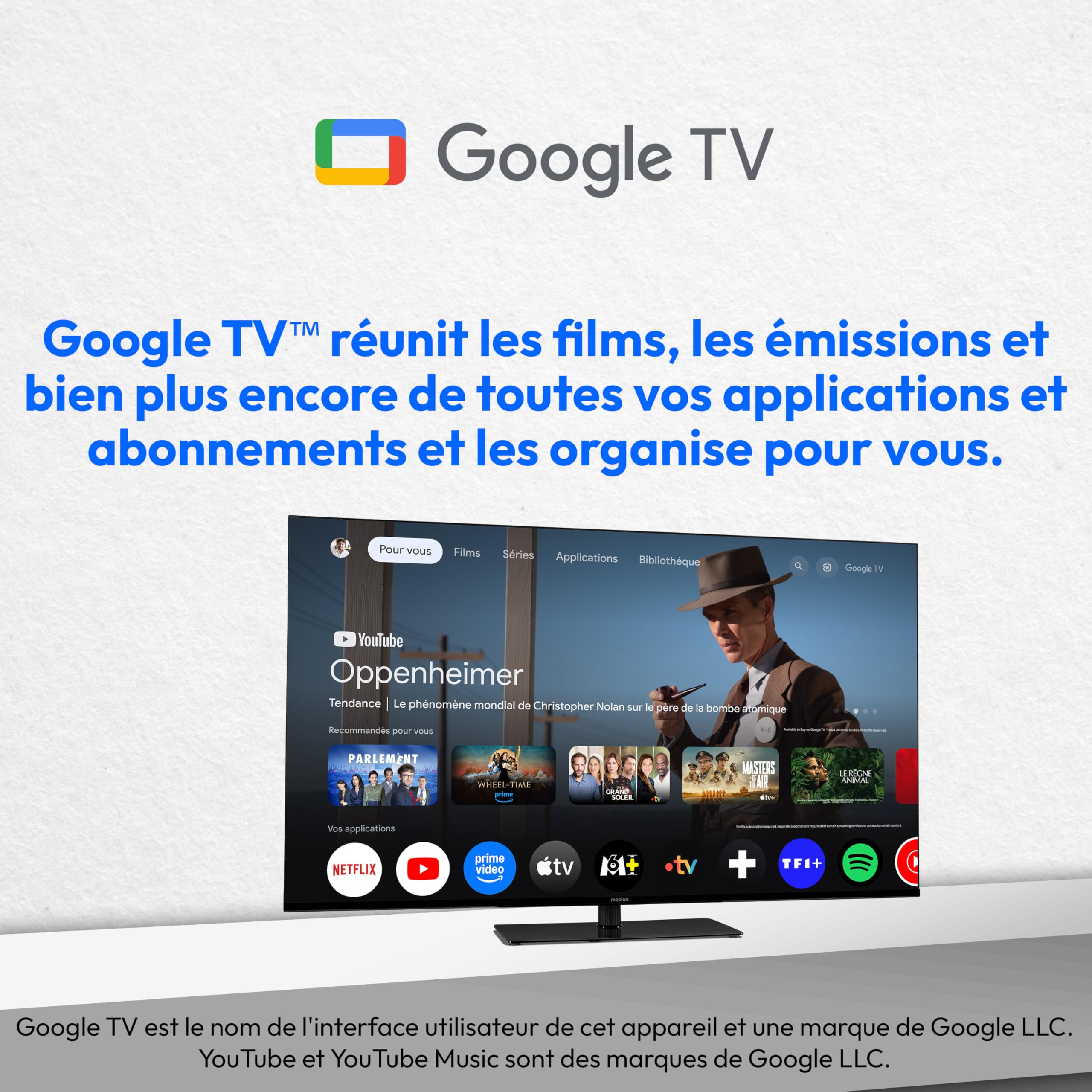 MEDION TV 50 Pouces (125,7 cm) Television (Smart TV, 4K, Dolby Vision HDR, Prime Video, Disney+, Dolby Atmos, DTS X, Compatible avec Google TV, PVR, B