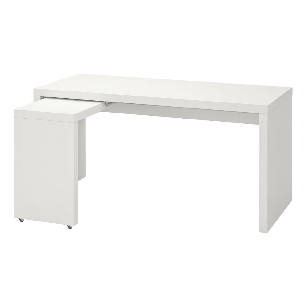 Bureau blanc extensible avec caisson mobile — Design modulable