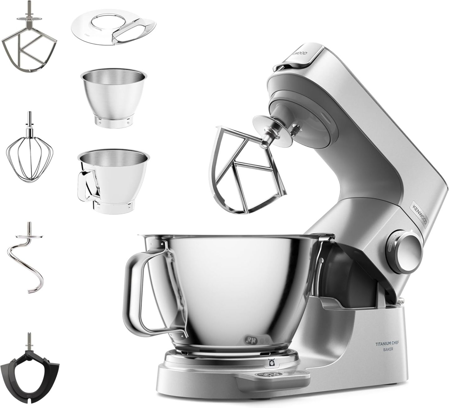 Kenwood Titanium Chef Baker KVL85.424SI Küchenmaschine mit integrierter Waage, inkl. 4-teiligem Patisserie-Set, 7 L und 5L Rührschüssel, stufenloser Geschwindigkeitsregler, 1200 W, Silber