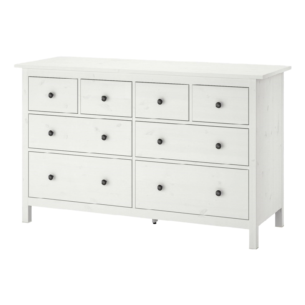 Commode 9 tiroirs en bois blanc avec poignées noires – 160×96×50 cm, garantie 2 ans