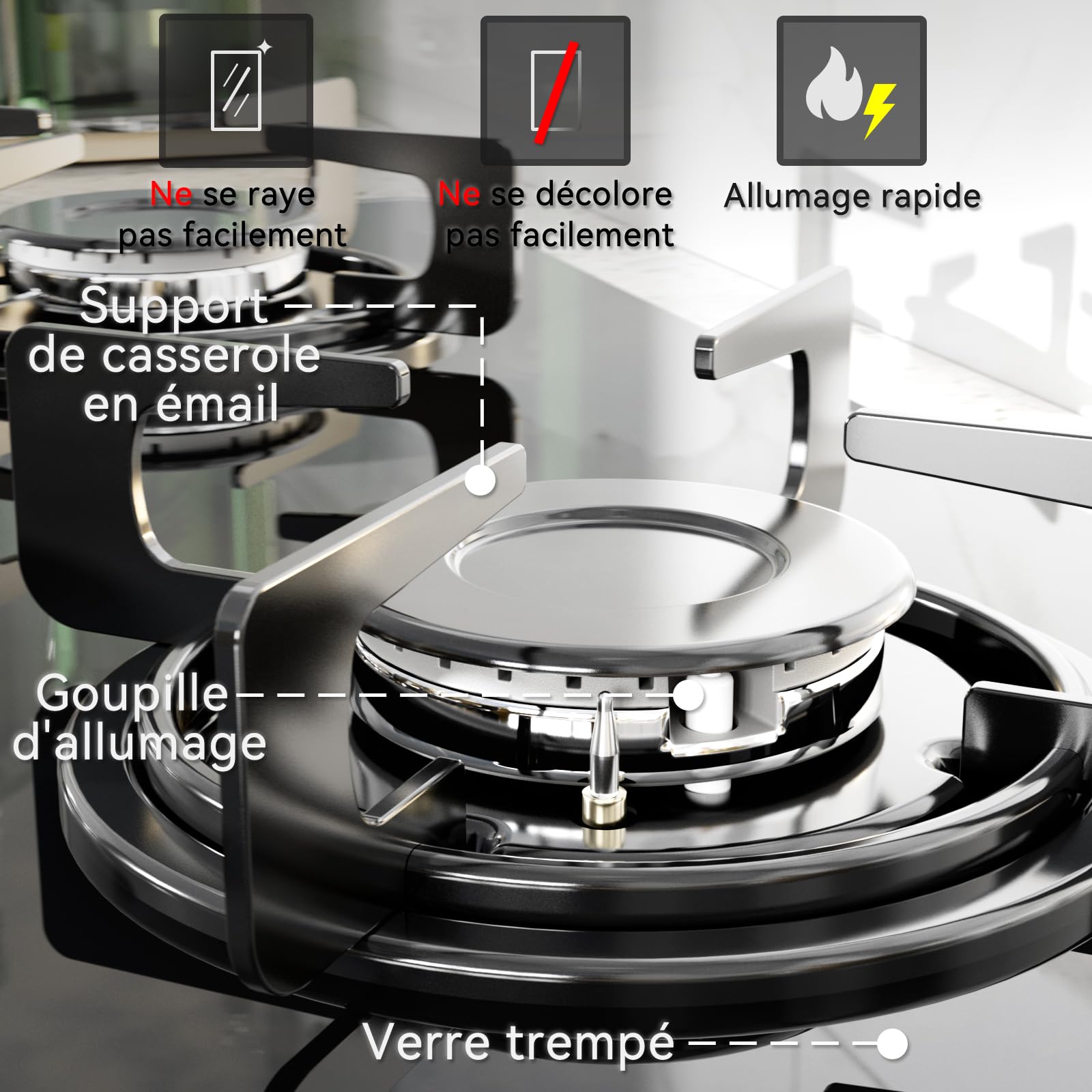 Magicplux Plaque de Cuisson Gaz 4 feuxs, 60cm, Gaziniere Encastrable, Gaz ville et bouteille, 8500W