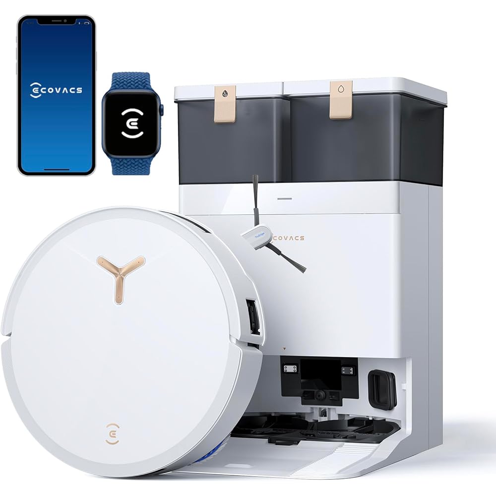ECOVACS T50 Max Pro Omni Aspirateur Robot avec Station, 18500Pa, Brosse latérale et serpillière Extensibles, Ajout Automatique Solution de Nettoyage, Lavage à l'eau Chaude 40-75 ℃, Blanc : Cuisine et Maison
