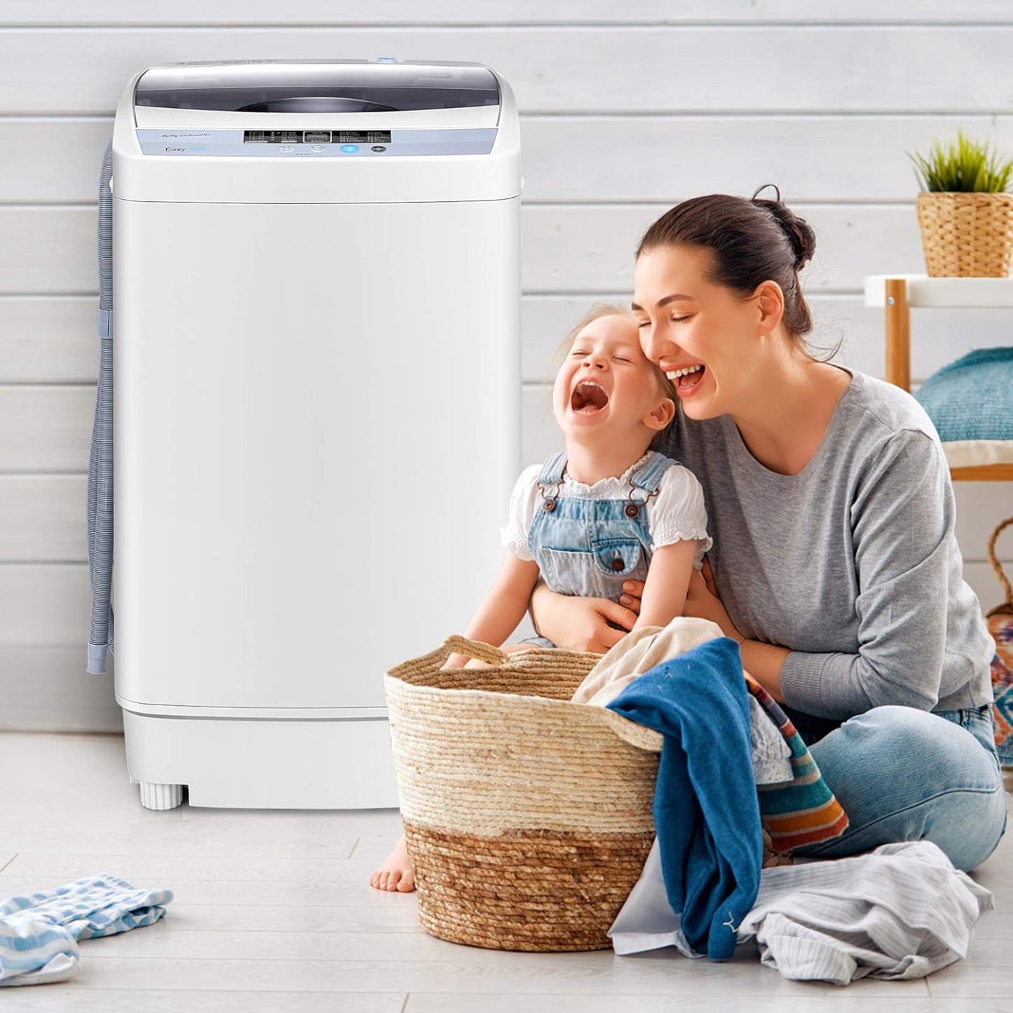RELAX4LIFE 4,5 kg Vollautomatische Waschmaschine, Waschvollautomat mit Pumpe & Schleuder, Toplader Miniwaschmaschine mit LED-Display & 10 Programmauswahl, 310W/240W, 50 x 50 x 85 cm, Grau