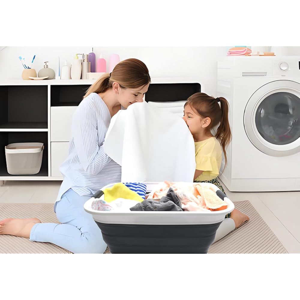 SAMMART 42 Litre Panier à linge pliable en plastique - Conteneur de rangement/organisateur pliable - Bac de lavage portable - Panier/panier peu encombrant : Cuisine et Maison