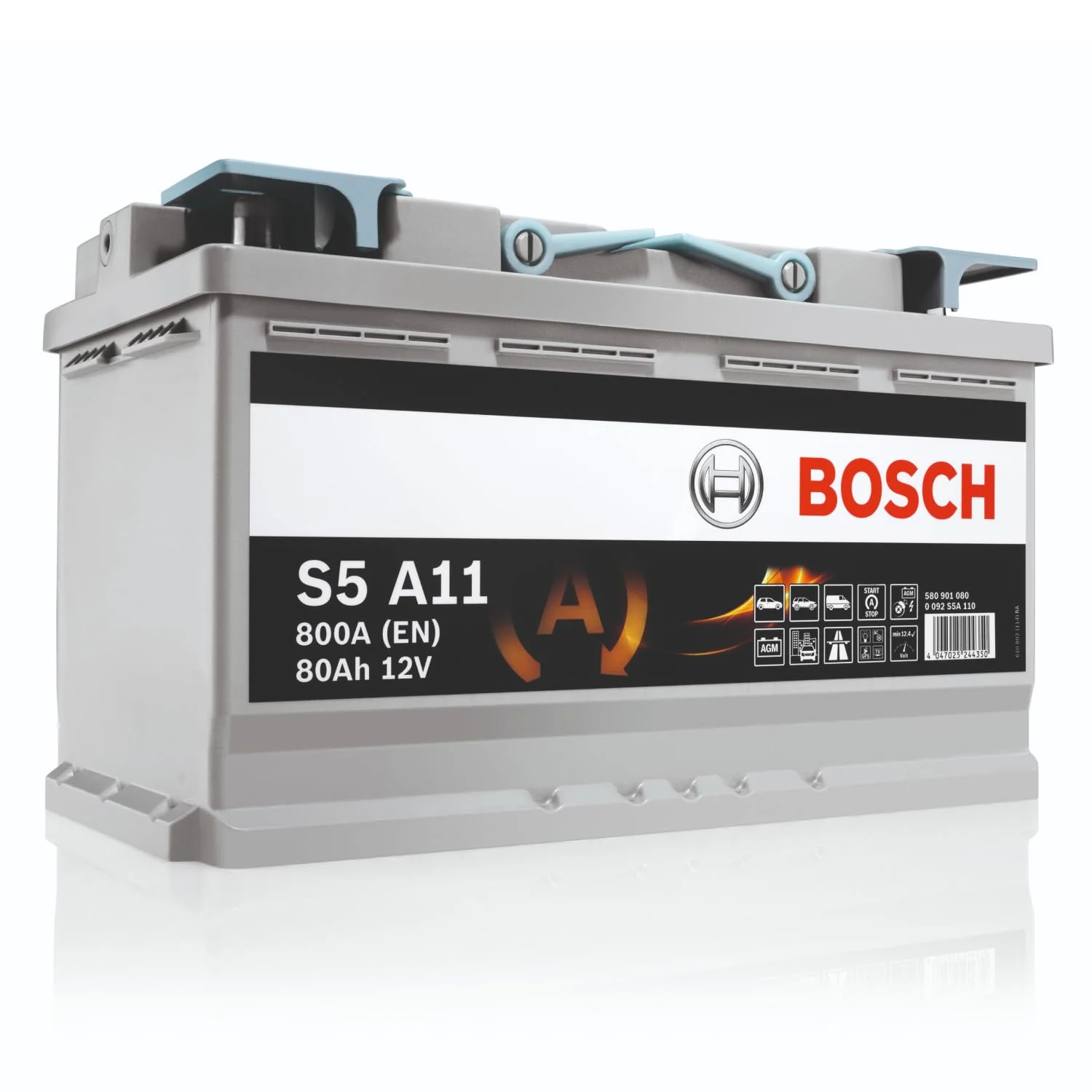 Bosch S5 A11 Batterie Auto 80 A/h - 800 A - Batterie 12 V, AGM Plomb-acide pour Véhicules avec Système Start/Stop, (-) (+), 315 x 175 x 190 mm - Pour Véhicules avec Récupération d'Énergie au Freinage