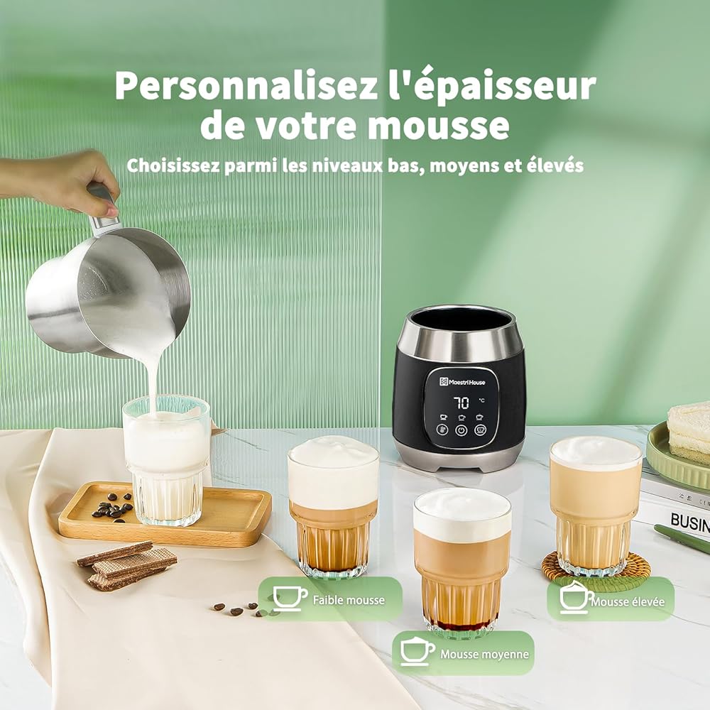 Mousseur à lait Maestri House, 12 en 1 600 ml Mousseur à lait électrique avec température et force de mousse variables, commande Smart Touch, pour Latte Cappuccino, Chocolat chaud, Lait chaud : Cuisine et Maison
