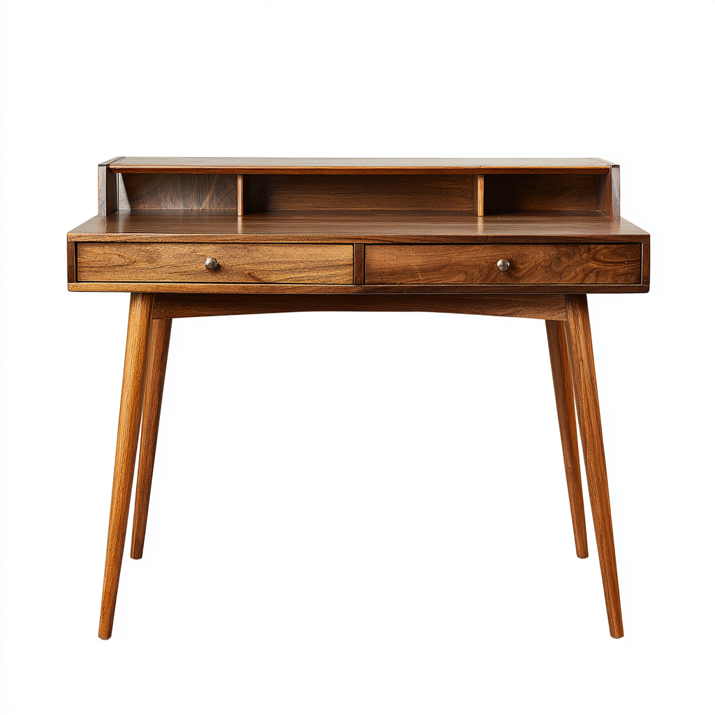 Bureau en bois avec rangements surélevés et tiroirs