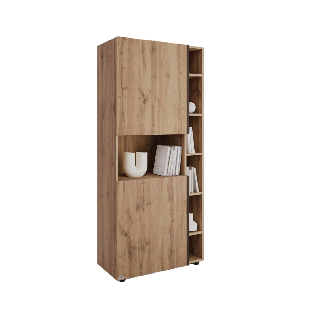 Armoire de rangement en bois chêne avec niches et étagères latérales – 80 x 40 x 190 cm