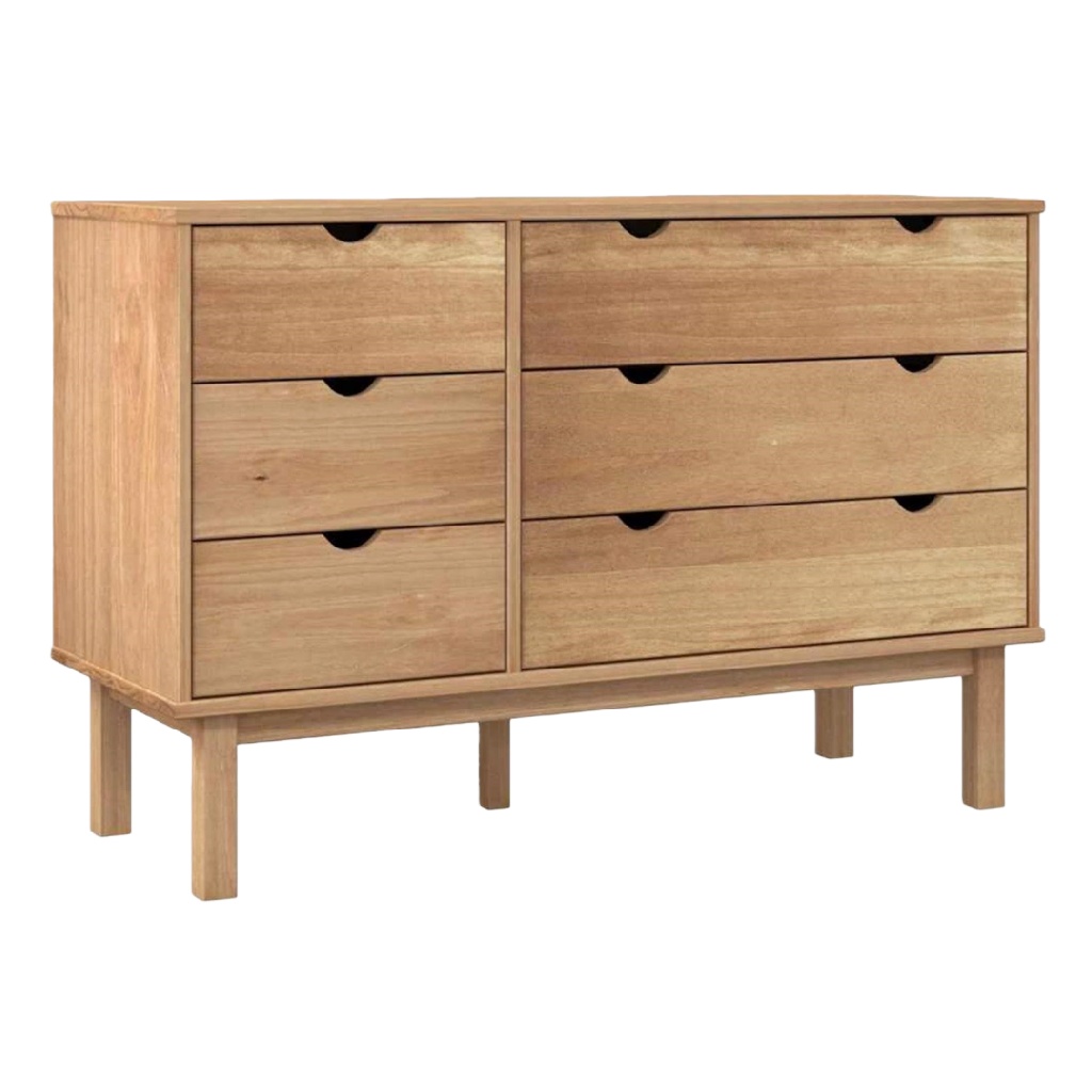 Commode 6 tiroirs en bois naturel avec pieds hauts – design scandinave minimaliste, 120×80×40 cm