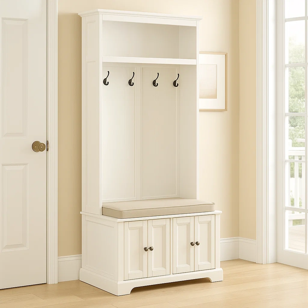 Meubles d’entrée avec porte-manteau 96 x 45 x 178 cm blanc MDF