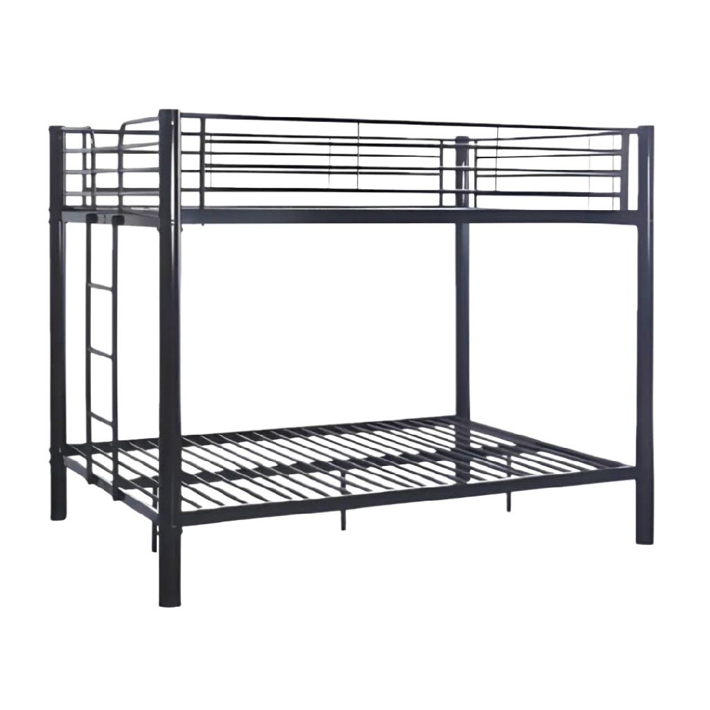 Lit superposé en métal noir — Structure robuste en acier — Design industriel moderne