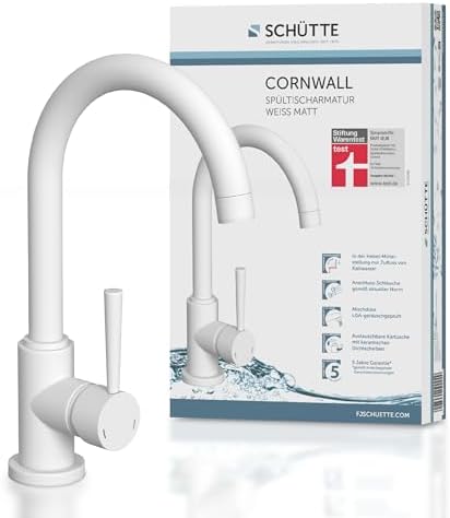 SCHÜTTE Cornwall 79161 Robinet de cuisine pivotant à 360 ° avec mitigeur monocommande Blanc : Bricolage