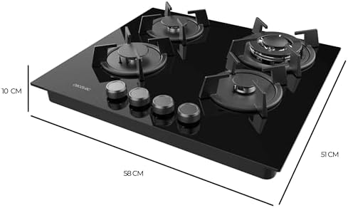 Cecotec Plaque à gaz Bolero Squad G 4200S Glass Black. Plaque à gaz avec 4 feux, finition verre noir, puissance 8000W, grilles individuelles et allumage électrique avec sécurité des vannes. : Cuisine et Maison