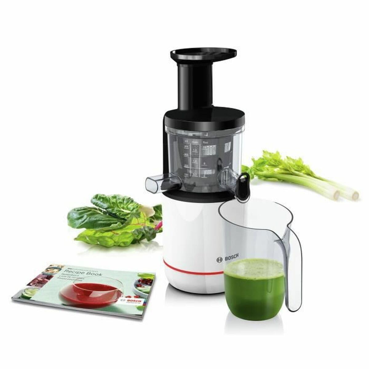 Bosch VitaExtract MESM500W – Extracteur de jus avec 2 filtres pour des jus et smoothies délicieux de fruits et légumes – 150 W – Livre de 30 recettes