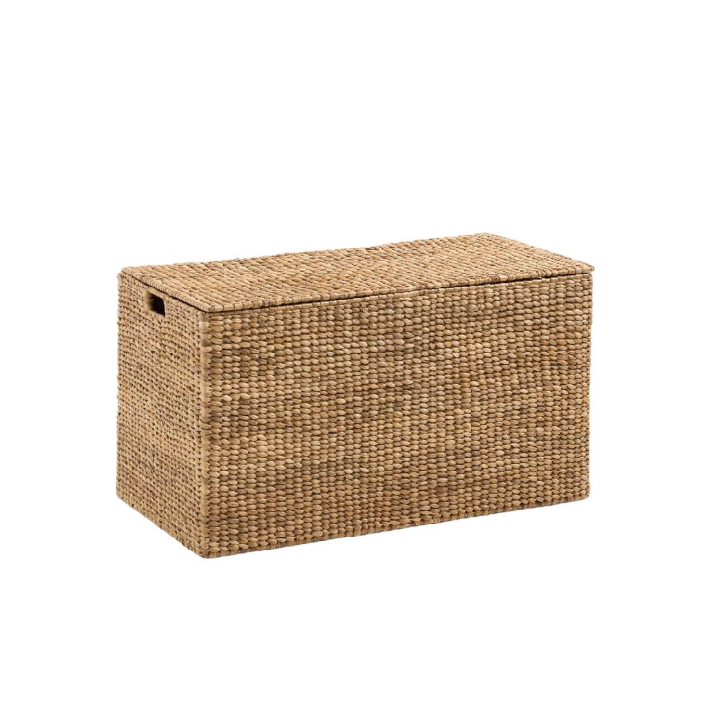 Coffre de rangement en fibres naturelles tressées — banc ou coffre à jouets