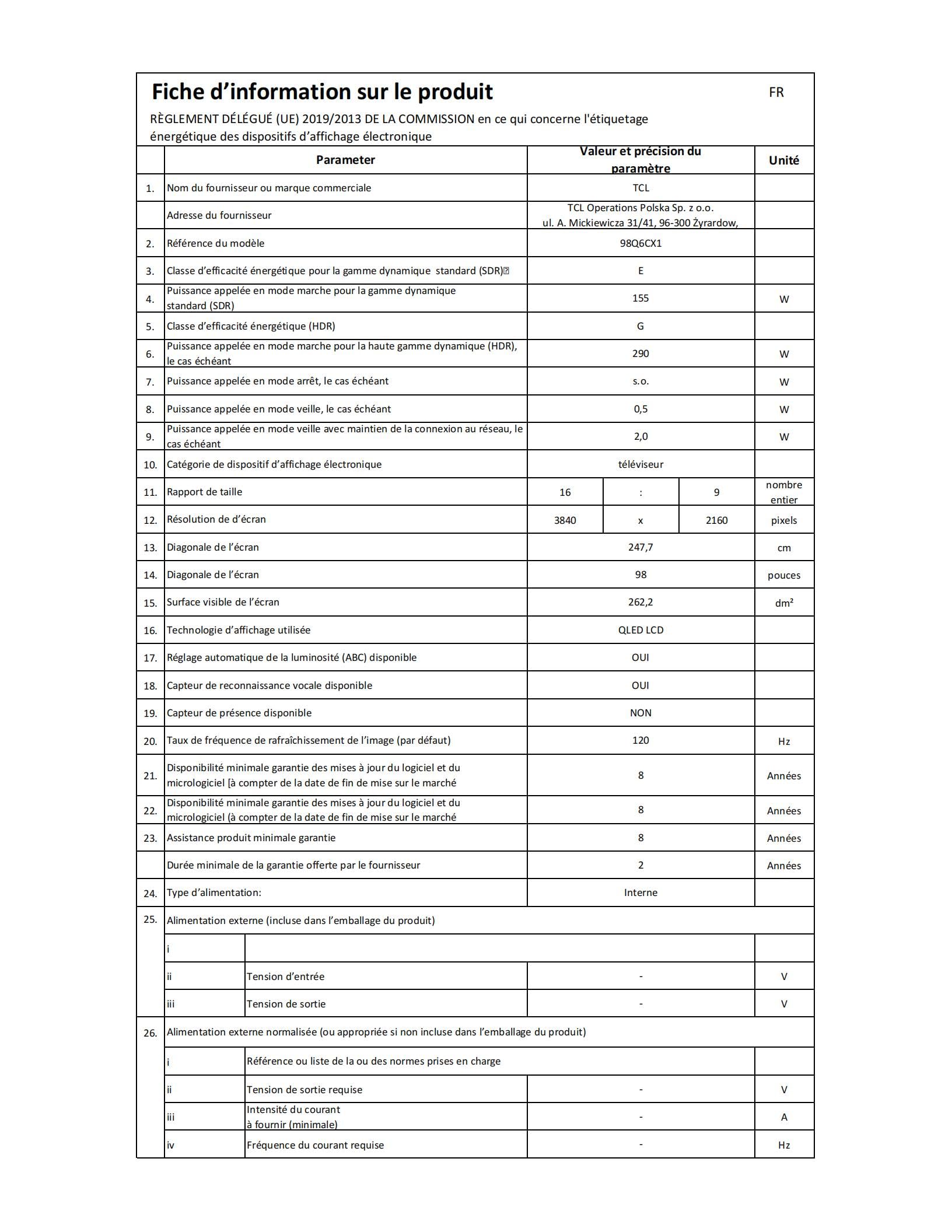 TCL 98Q6C QD-Mini LED TV, 4K HDR Premium 1000nits, Smart TV alimenté par Google (Dolby Vision IQ et Atmos, Panneau HVA Mat, système Audio Onkyo 2.1, M
