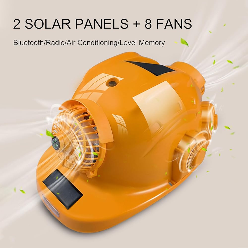 Smart Construction Casque de sécurité avec 8 ventilateurs et 2 panneaux solaires, casque de sécurité Bluetooth avec charge USB, pour la construction et l'amélioration de la maison, rouge, 22 000 mA : Bricolage