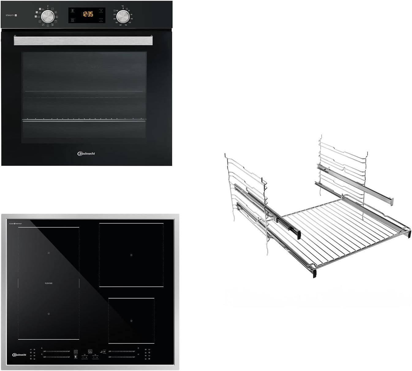 Bauknecht BAKO 566 IND Herd-Kochfeld Kombination/Induktionsfeld (60 cm) / Heißluft/Gentle Steam/Maxi Cooking/My Menue/Kochzonen mit Booster- Funktion/Backauszug auf 2 Ebenen, Edelstahl