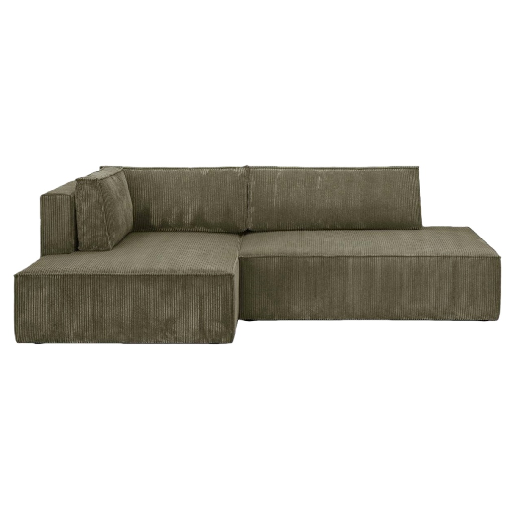 Canapé d’angle en tissu velours côtelé vert olive